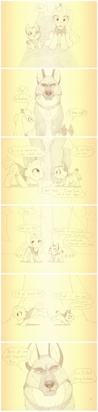 Size: 892x3732 | Tagged: safe, artist:sherwoodwhisper, derpibooru import, oc, oc:eri, oc:whisper, cat, dog, german shepherd, mouse, pixie, pony, unicorn, derpibooru, bandana, brutus, cape, clothes, collar, comic, cute, dialogue, female, filly, foal, image, jpeg, kitten, male, meta, pet foolery, speech bubble, tags