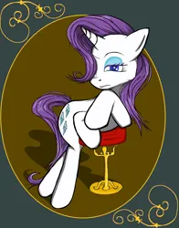 Size: 1222x1558 | Tagged: safe, artist:sallycars, derpibooru import, rarity, pony, unicorn, bipedal, bipedal leaning, bored, butt, female, flank, hair over one eye, image, leaning, looking at you, mare, plot, png, rarity day, solo, stool, unamused