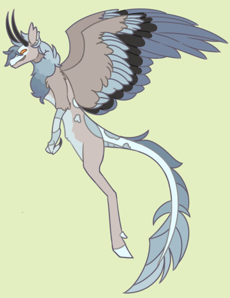 Size: 4673x6051 | Tagged: safe, derpibooru import, aprenox, chest fluff, custom species, example, flying, horns, image, long tail, male, png, tail, talons, wings