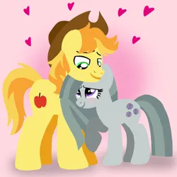 Size: 1400x1400 | Tagged: safe, artist:mlplary6, derpibooru import, braeburn, marble pie, earth pony, pony, blushing, boyfriend and girlfriend, braeble, cowboy hat, female, hat, heart, image, looking at each other, looking at someone, love, male, mare, png, shipping, smiling, smiling at each other, stallion, straight