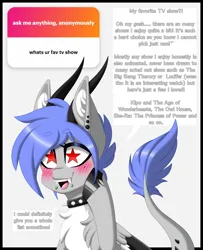 Size: 2600x3206 | Tagged: safe, derpibooru import, dracony, dragon, hybrid, pony, ask, bat wings, blushing, chest fluff, colored background, doodle, ear piercing, excited, fangs, feathered wings, female, feral, happy, hoof fluff, hoof on chin, horns, hybrid oc, hybrid wings, illustration, image, lip piercing, piercing, png, short mane, signature, smiling, speech bubble, starry eyes, teeth, text, tongue out, wingding eyes, wings