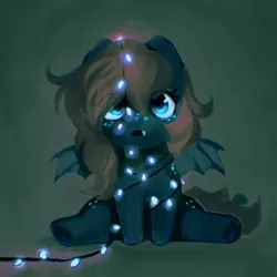 Size: 2000x2000 | Tagged: safe, derpibooru import, oc, oc:nightingale, bat pony, pony, bat pony oc, bat wings, christmas, christmas lights, female, filly, foal, holiday, image, png, spread wings, wings