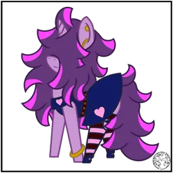 Size: 2000x2000 | Tagged: safe, artist:dice-warwick, derpibooru import, oc, oc:fizzy fusion pop, unofficial characters only, pony, unicorn, fallout equestria, bag, clothes, ear piercing, earring, female, hair over eyes, heart, highlights, image, jewelry, long mane, long tail, mare, messy mane, piercing, png, saddle bag, simple background, socks, solo, stockings, striped socks, tail, thigh highs, transparent background