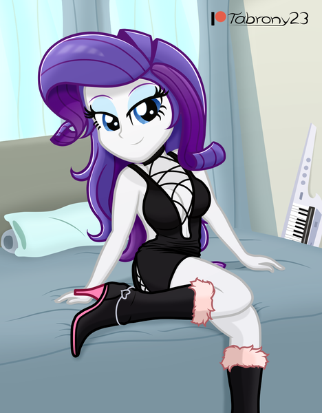 Size: 1023x1312 | Tagged: safe, alternate version, artist:tabrony23, derpibooru import, rarity, human, equestria girls, beautiful, bed, bedroom eyes, boots, breasts, busty rarity, clothes, cosplay, costume, cute, dress, female, image, king of fighters, looking at you, patreon, patreon logo, png, sexy, shermie (king of fighters), shoes, show accurate, signature, smiling, solo, stupid sexy rarity