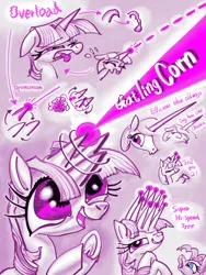 Size: 4500x6000 | Tagged: safe, artist:ja0822ck, derpibooru import, pinkie pie, princess celestia, twilight sparkle, alicorn, earth pony, pony, unicorn, blast, horn, image, magic, magic blast, minigun, multiple horns, overload, png, twigun