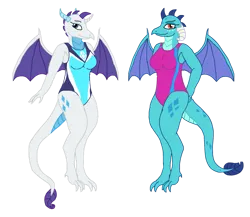 Size: 959x834 | Tagged: safe, artist:mlp-headstrong, derpibooru import, princess ember, rarity, dragon, breasts, clothes, dragoness, dragonified, female, image, lizard breasts, one-piece swimsuit, png, raridragon, simple background, species swap, swimsuit, transparent background