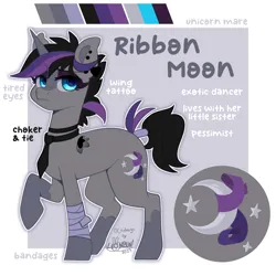 Size: 2000x2000 | Tagged: safe, artist:lionbun, derpibooru import, oc, oc:ribbon moon, unofficial characters only, pony, unicorn, bandage, choker, female, image, mare, necktie, png, reference sheet