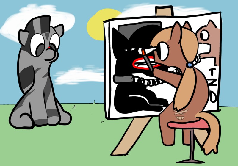 Size: 2690x1876 | Tagged: safe, artist:rusty_sn00t, ponerpics import, oc, oc:snickerdoodle, pony, zebra, easel, female, image, mare, paintbrush, painting, png, racism, tnd, zebras as black people stereotype