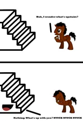 Size: 1100x1600 | Tagged: safe, derpibooru import, oc, oc:bob, unofficial characters only, pony creator, comic, disease not alicorn, facehoof, image, joke, open mouth, png, simple background, stairs
