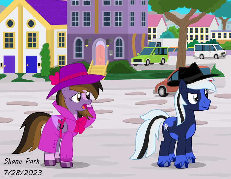 Size: 10000x7742 | Tagged: safe, artist:creedyboy124, derpibooru import, oc, oc:ghost pony, oc:princess kincade, unofficial characters only, alicorn, earth pony, pony, alicorn oc, car, clothes, detective, fedora, female, hat, horn, image, male, mare, png, stallion, trenchcoat, wings