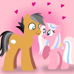 Size: 1400x1400 | Tagged: safe, artist:mlplary6, derpibooru import, clear sky, quibble pants, earth pony, pony, unicorn, boyfriend and girlfriend, female, heart, image, looking at each other, looking at someone, love, male, mare, png, quibblesky, shipping, smiling, smiling at each other, stallion, straight