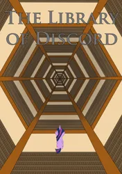 Size: 5000x7087 | Tagged: safe, derpibooru import, twilight sparkle, twilight sparkle (alicorn), alicorn, fanfic, fanfic:the library of discord, book, fanfic art, fanfic cover, image, library, library of babel, png, solo, text