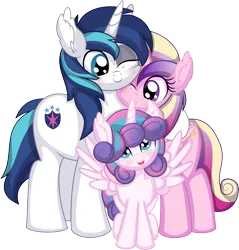 Size: 6975x7302 | Tagged: safe, artist:cyanlightning, derpibooru import, princess cadance, princess flurry heart, shining armor, alicorn, pony, unicorn, .svg available, absurd resolution, ear fluff, family, father and child, father and daughter, female, filly, foal, folded wings, hug, image, male, mare, mother and child, mother and daughter, one eye closed, open mouth, parent and child, png, shiningcadance, shipping, simple background, spread wings, straight, transparent background, vector, wings