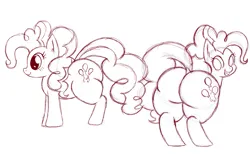 Size: 3393x2129 | Tagged: suggestive, artist:team pervy, derpibooru import, pinkie pie, earth pony, pony, balloonbutt, butt, female, g4, image, large butt, looking at you, looking back, looking back at you, mare, monochrome, open mouth, open smile, plot, png, rear view, simple background, sketch, smiling, solo, tail, white background