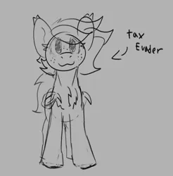 Size: 574x584 | Tagged: safe, artist:reddthebat, derpibooru import, oc, oc:reddthebat, unofficial characters only, bat pony, pony, bat pony oc, bat wings, chest fluff, eye clipping through hair, freckles, gray background, grayscale, image, looking at you, monochrome, png, simple background, smiling, smiling at you, solo, sternocleidomastoid, tax evasion, wings