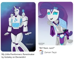Size: 500x397 | Tagged: safe, artist:lizstaley, derpibooru import, rarity, robot, equestria girls, cybertronian, image, out of context, photo, pinterest, png, rarity day, reaction image, sunstreaker, text, transformers