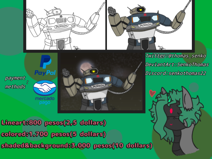 Size: 684x513 | Tagged: safe, artist:thomas.senko, derpibooru import, cyclops pony, oc, unofficial characters only, cyborg, cyclops, pony, robot, robot pony, commission, commission open, gray, green background, green hair, image, png, price list, prices, red eyes, simple background, transformers