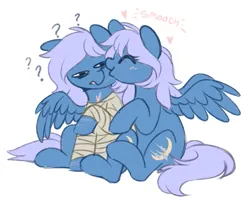 Size: 509x413 | Tagged: safe, artist:higgly-chan, derpibooru import, oc, oc:crossbreeze, oc:vesperal breeze, unofficial characters only, pegasus, pony, bandage, clone, confused, female, image, kissing, mare, pegasus oc, png, scar, self harm, self harm scars, self paradox, self ponidox, simple background, white background, wings
