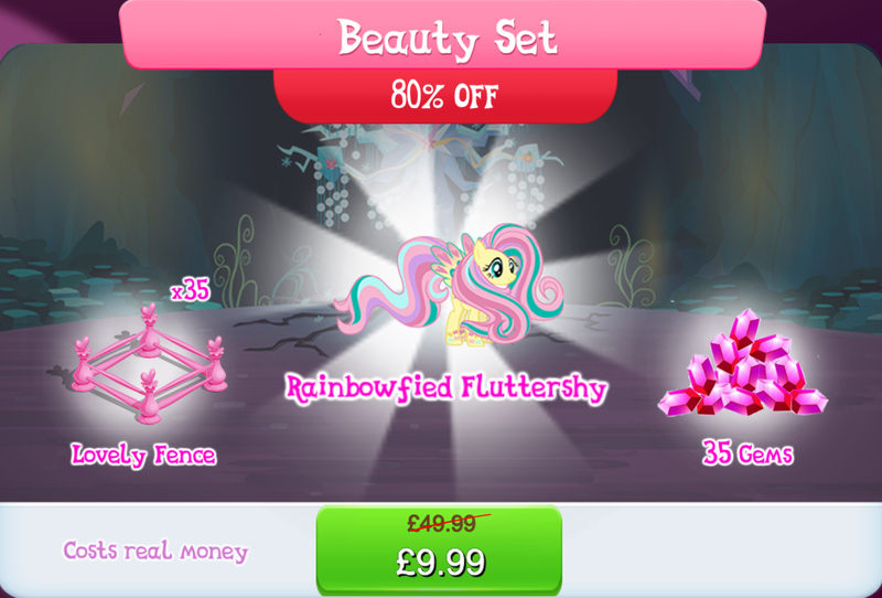Size: 1267x858 | Tagged: safe, derpibooru import, official, fluttershy, pegasus, pony, bundle, costs real money, english, female, fence, g4, gameloft, gem, image, jpeg, mare, mobile game, my little pony: magic princess, numbers, rainbow power, sale, solo, spread wings, text, wings