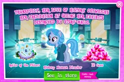 Size: 1962x1300 | Tagged: safe, derpibooru import, idw, official, pony, unicorn, advertisement, bush, clothes, costs real money, english, female, flower, g4, gameloft, gem, horn, idw showified, image, jpeg, mare, mistmane's flower, mobile game, my little pony: magic princess, numbers, primary source, rockhoof's shovel, sale, shield, shovel, solo, starswirl's book, text