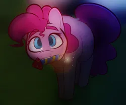 Size: 1698x1404 | Tagged: safe, artist:newpone, derpibooru import, pinkie pie, earth pony, pony, female, fireworks, happy, image, looking at you, mare, mouth hold, new year, new years eve, night, png, solo, sparkles