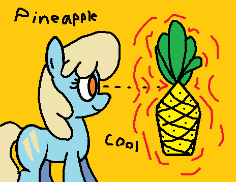 Size: 464x358 | Tagged: safe, artist:purppone, ponerpics import, sassaflash, pony, female, food, image, mare, ms paint, pineapple, png, simple background, solo, text