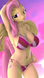 Size: 2304x4096 | Tagged: suggestive, artist:glitchwithahat, ponerpics import, fluttershy, anthro, 3d, bikini, breasts, clothes, female, image, jpeg, swimsuit