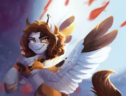 Size: 2000x1530 | Tagged: safe, artist:jewellier, derpibooru import, oc, unofficial characters only, pegasus, pony, abstract background, art trade, calico, image, male, male oc, pegasus oc, png, solo, spread wings, stallion, wings