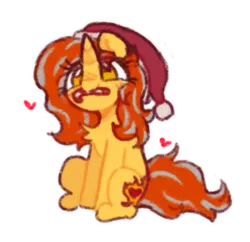 Size: 292x283 | Tagged: safe, artist:flixanoa, derpibooru import, oc, oc:cinderheart, unofficial characters only, pony, candy, candy cane, christmas, female, floating heart, food, gift art, hat, heart, holiday, image, mare, png, santa hat, simple, simple background, solo, transparent background