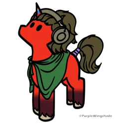 Size: 3000x3000 | Tagged: safe, artist:purple wingshade, derpibooru import, oc, oc:funk grunter, pony, unicorn, cape, clothes, coat markings, colored horn, cute, headphones, hoof fluff, horn, image, male, multicolored horn, png, small, socks (coat marking), solo, stallion, tail