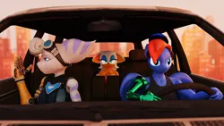 Size: 1920x1080 | Tagged: safe, artist:kamimation, derpibooru import, rivet, oc, oc:kam pastel, anthro, lombax, pegasus, 3d, amputee, angry, blender, car, clothes, driving, folded wings, furry, goggles, goggles on head, image, meme, multiple characters, png, prosthetic limb, prosthetics, ratchet and clank, rouge the bat, sonic the hedgehog (series), tanktop, wings