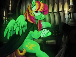 Size: 1032x774 | Tagged: safe, artist:sparkytopia, derpibooru import, starglow, pegasus, pony, g1, cloak, clothes, crossover, female, glow-in-the-dark, image, jpeg, mare, mask, phantom of the opera, sitting, solo
