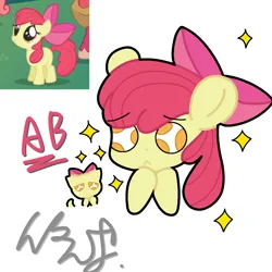 Size: 1280x1280 | Tagged: safe, artist:xinjinjumin8481074, derpibooru import, apple bloom, cat, earth pony, pony, :<, catified, female, filly, foal, image, png, puppy dog eyes, solo, sparkles, species swap