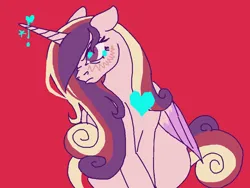 Size: 1042x782 | Tagged: safe, artist:necronyancy, derpibooru import, princess cadance, alicorn, pony, frown, heart, heart eyes, image, jpeg, red background, simple background, solo, wingding eyes