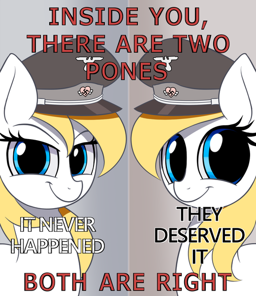 Size: 1170x1350 | Tagged: safe, artist:gsuus, twibooru exclusive, oc, oc:aryanne, unofficial characters only, pony, caption, clothes, image, image macro, meme, nazi, nazipone, png, racism, swastika, text