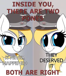 Size: 1170x1350 | Tagged: safe, artist:gsuus, twibooru exclusive, oc, oc:aryanne, unofficial characters only, pony, caption, clothes, image, image macro, meme, nazi, nazipone, png, racism, swastika, text