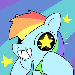 Size: 2000x2000 | Tagged: safe, artist:pompom, derpibooru import, rainbow dash, pegasus, pony, bean mouth, bust, cute, emanata, g4, grin, high res, image, png, portrait, rainbow background, smiling, solo, starry eyes, stars, weapons-grade cute, wingding eyes