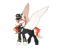 Size: 3000x2500 | Tagged: safe, artist:黑弦, derpibooru import, oc, oc:sovietsnow, unofficial characters only, pegasus, pony, derpibooru community collaboration, 2024 community collab, clothes, high res, horns, image, male, png, simple background, solo, spread wings, transparent background, uniform, wings