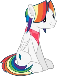 Size: 3102x4076 | Tagged: safe, artist:frownfactory, derpibooru import, oc, oc:stratagem, pegasus, pony, derpibooru community collaboration, 2024 community collab, clothes, image, male, multicolored hair, pegasus oc, png, rainbow hair, scarf, simple background, sitting, stallion, transparent background, vector, wings