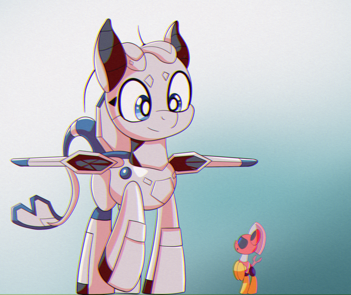 Size: 1976x1663 | Tagged: safe, artist:trackheadtherobopony, derpibooru import, oc, oc:trackhead, oc:xn-37 needle, unofficial characters only, original species, plane pony, pony, robot, robot pony, gradient background, image, plane, png, size difference