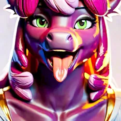 Size: 3000x3000 | Tagged: suggestive, ai content, derpibooru import, machine learning generated, stable diffusion, cheerilee, anthro, bust, clothes, collarbone, eager, eyeshadow, female, g4, generator:pony diffusion v6 xl, generator:purplesmart.ai, high res, image, looking at you, makeup, milf, open mouth, open smile, png, portrait, presenting, presenting mouth, prompter:yourclopaccount2, seductive look, smiling, solo, solo female, tongue out