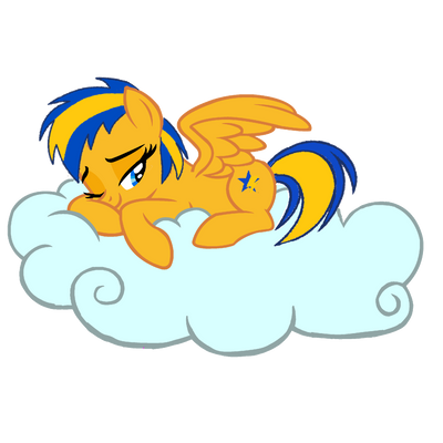 Size: 400x400 | Tagged: safe, artist:mlpfan3991, derpibooru import, oc, oc:flare spark, unofficial characters only, pegasus, cloud, female, g4, image, on a cloud, one eye open, png, resting, simple background, solo, transparent background