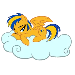 Size: 400x400 | Tagged: safe, artist:mlpfan3991, derpibooru import, oc, oc:flare spark, unofficial characters only, pegasus, cloud, female, g4, image, on a cloud, one eye open, png, resting, simple background, solo, transparent background