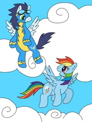 Size: 720x960 | Tagged: safe, artist:dasher666, artist:fuutachimaru, derpibooru import, edit, rainbow dash, soarin', pegasus, pony, clothes, female, g4, image, male, png, shipping, soarindash, straight, uniform, wonderbolts uniform