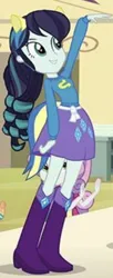 Size: 298x732 | Tagged: safe, derpibooru import, edit, edited screencap, screencap, coloratura, human, equestria girls, equestria girls (movie), boots, cafeteria, clothes, clothes swap, countess coloratura, cropped, g4, helping twilight win the crown, high heel boots, image, png, rarity's clothes, rarity's purple boots, shirt, shoes, skirt, solo, wondercolts uniform