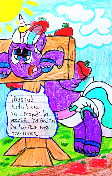 Size: 2229x3499 | Tagged: safe, artist:bitter sweetness, derpibooru import, alicorn, g5, my little pony: a new generation, my little pony: make your mark, my little pony: tell your tale, abdl, adult foal, blue sky, diaper, diaper fetish, fetish, high res, image, non-baby in diaper, opaline arcana, png, punish the villain, punishment, traditional art