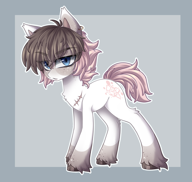 Size: 1520x1440 | Tagged: safe, artist:_spacemonkeyz_, derpibooru import, oc, oc:knox, unofficial characters only, earth pony, pony, freckles, image, male, piercing, png, scar, solo, stallion, unshorn fetlocks