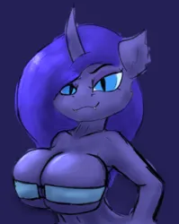 Size: 674x846 | Tagged: suggestive, artist:ismyaltaccount, derpibooru import, princess luna, anthro, big breasts, breasts, busty princess luna, colored sketch, curvy, dark background, female, full body, g4, horn, image, looking at you, png, seductive, simple background, sketch, slit pupils, solo, solo female