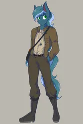 Size: 1365x2048 | Tagged: safe, artist:mscolorsplash, derpibooru import, oc, unofficial characters only, anthro, pegasus, plantigrade anthro, pony, commission, eyebrows, eyebrows visible through hair, gray background, hand in pocket, image, jpeg, male, simple background, solo, stallion