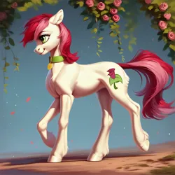 Size: 4096x4096 | Tagged: safe, ai content, derpibooru import, machine learning generated, prompter:doom9454, stable diffusion, roseluck, pony, collar, cute, elegant, fluffy, generator:purplesmart.ai, image, jpeg, pet tag, pony pet, rosepet, walking